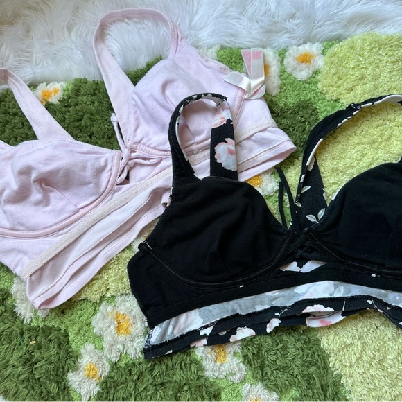 VS PINK • 2 Piece Black Floral & Pastel Pink Women's Bralette Set - Picture 3 of 11
